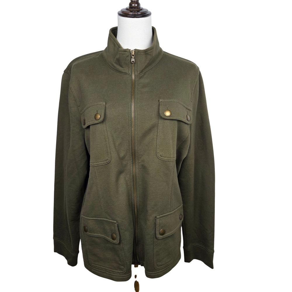Lauren Ralph Lauren Jacket XL Green Military Knit Full Zip Cargo Utility Safari